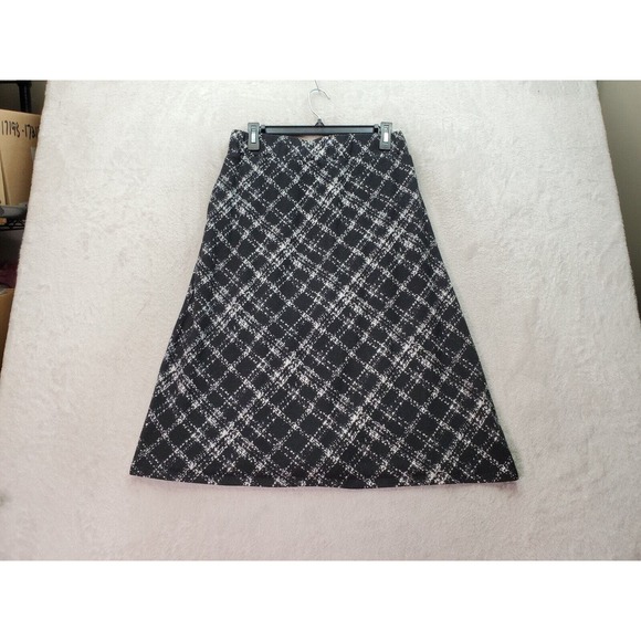 Robert Louis Midi Skirt Women's Petite Medium Black Plaid Lined Button Front - Picture 2 of 7